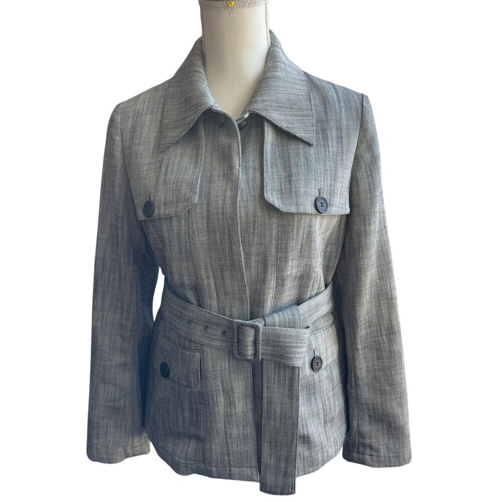M.M. LAFLEUR Black White Emery Safari Blazer Womens 6 Porto Weave Belted